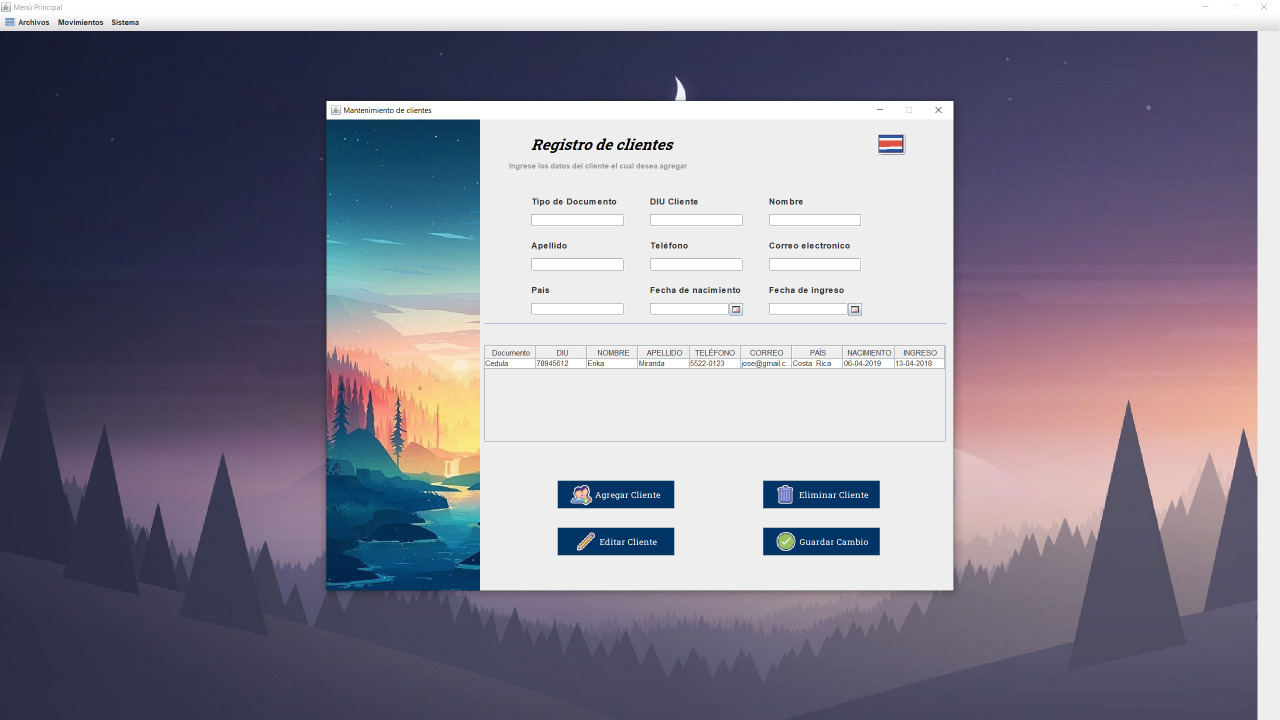 Client registration window