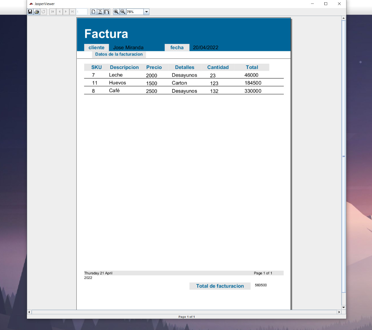 Generated invoice